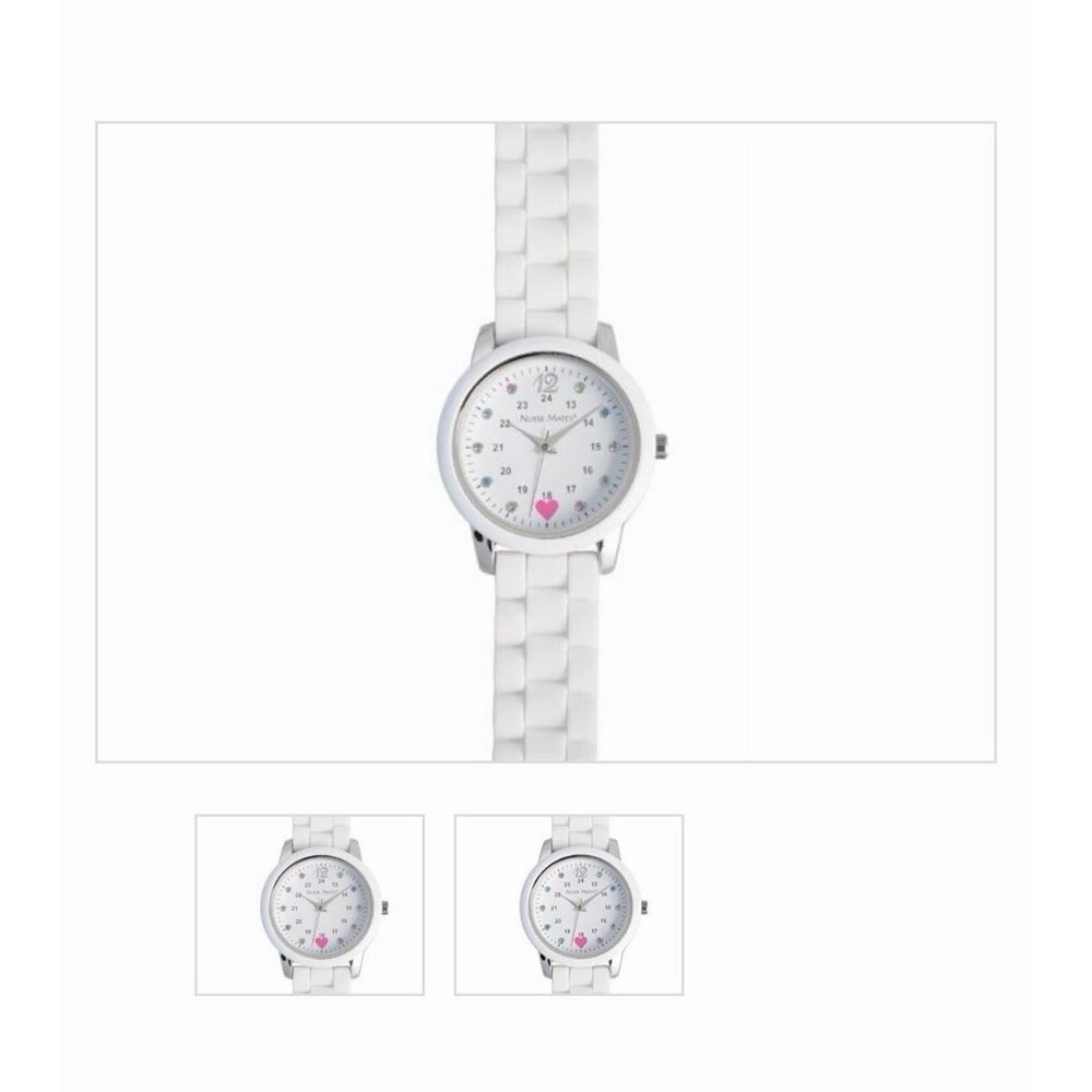 Nurse Mates women's nurse watch water-resistant silicone strap - White